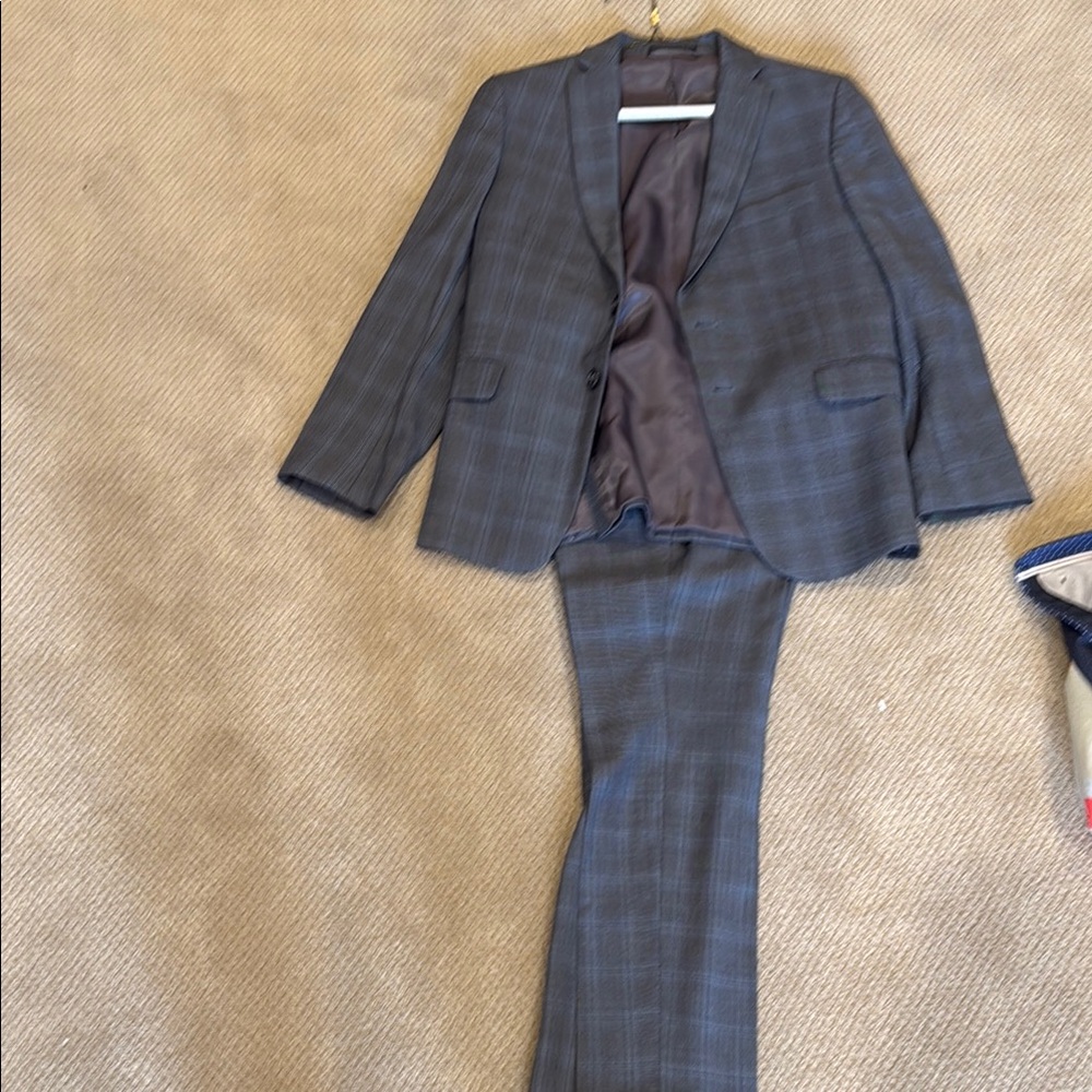 Hart Schaffner Marx Gray Suit with Plaid Pattern